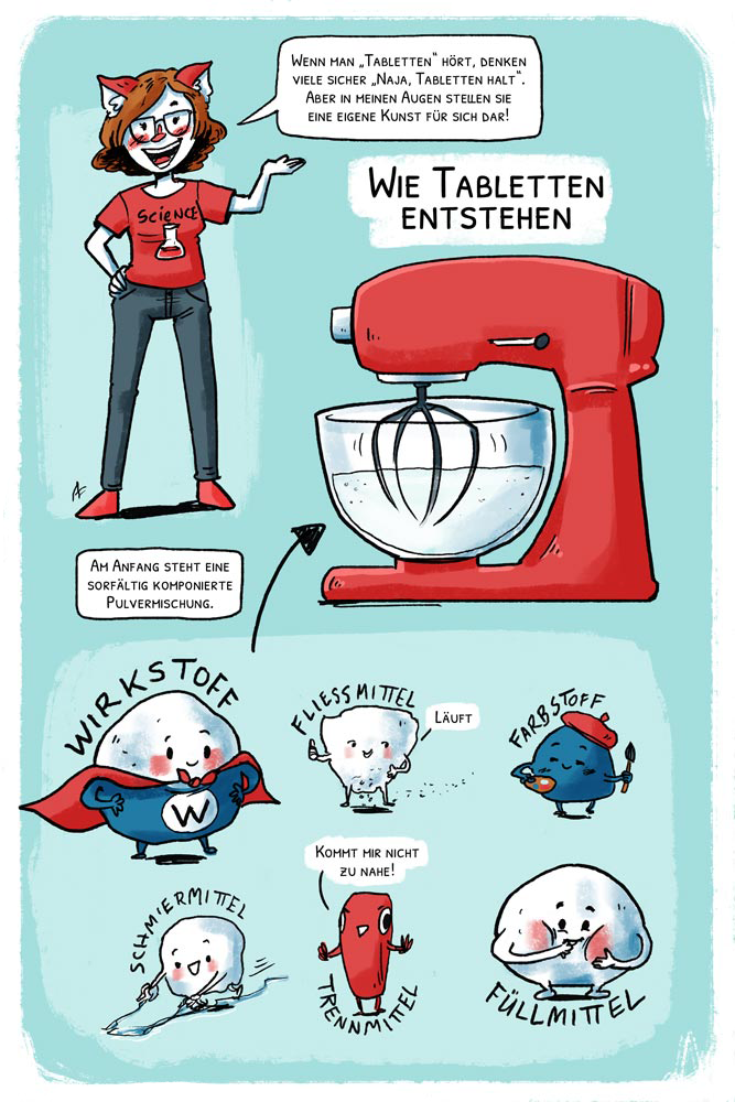 Tablettenherstellung-Infocomic-Muenchen-Wissenschaftsillustration
